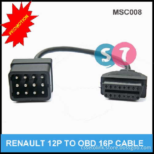 Renault 12 Pin to 16Pin Female Extension Cable Connector Diagnostic Adapter Cable